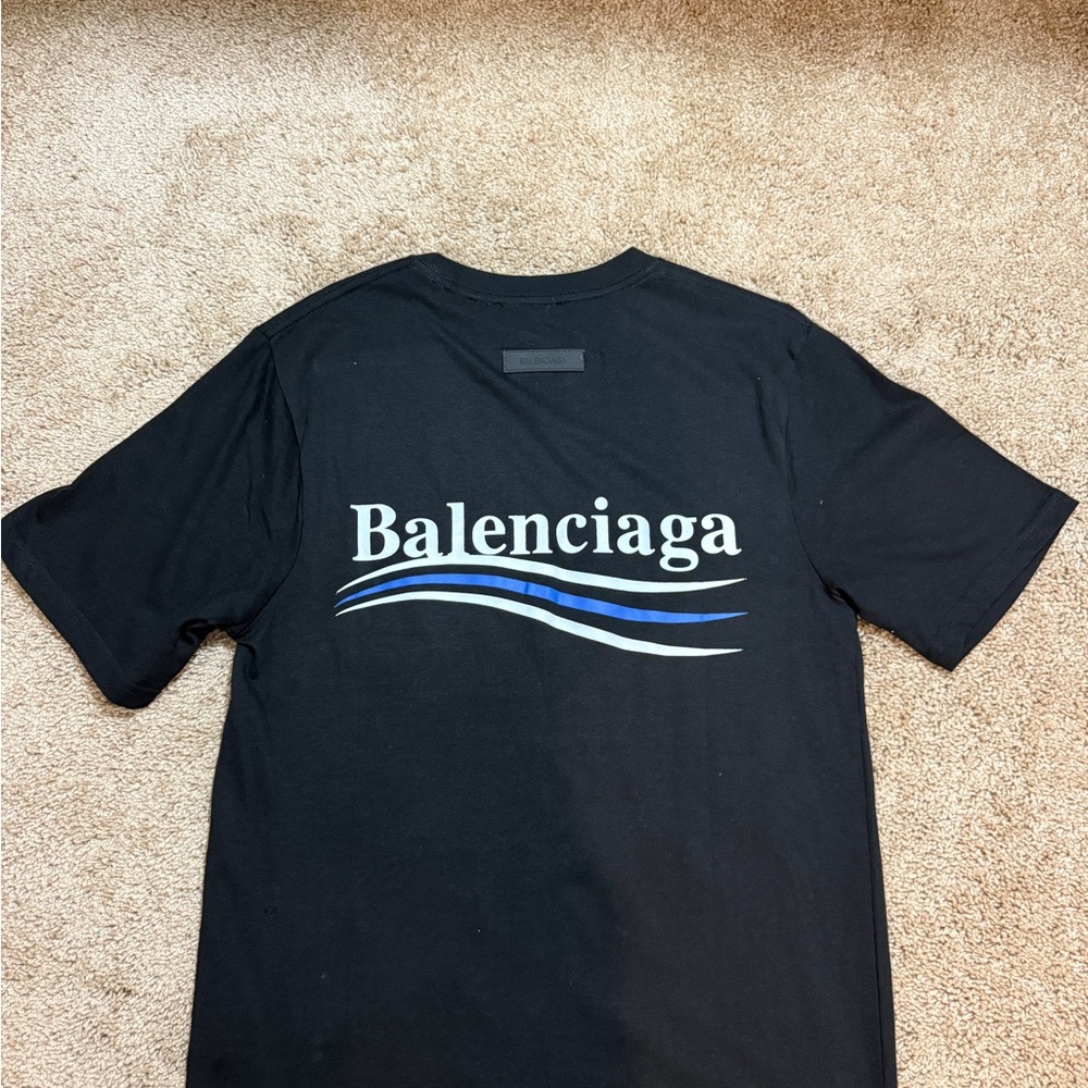 Balenciaga Black Tee with Blue Accents